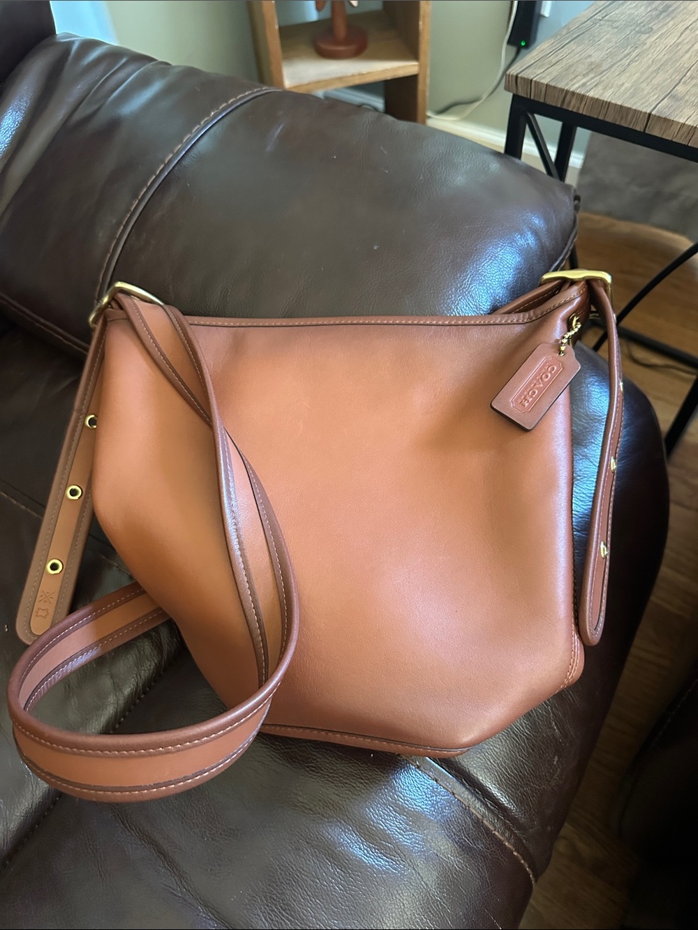 Coach Pebble Leather Shoulder Bag in Saddle/Tan